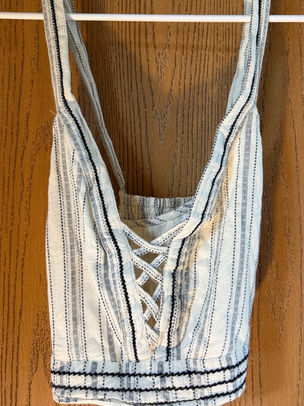 American Eagle Outfitters Black Navy Stripe Lace Up Criss Cross Crop Top XS